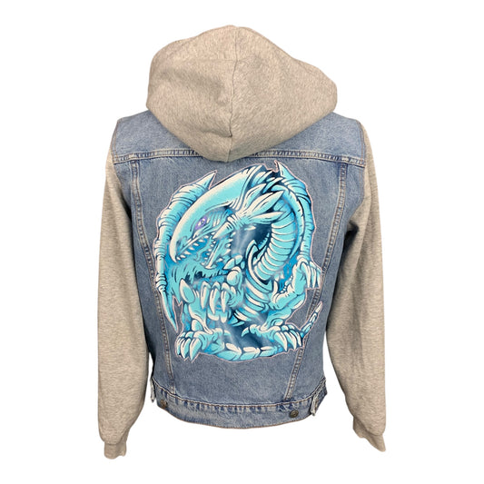 Yugioh Blue Eyes White Dragon Denim Jacket Custom Rework Size Large