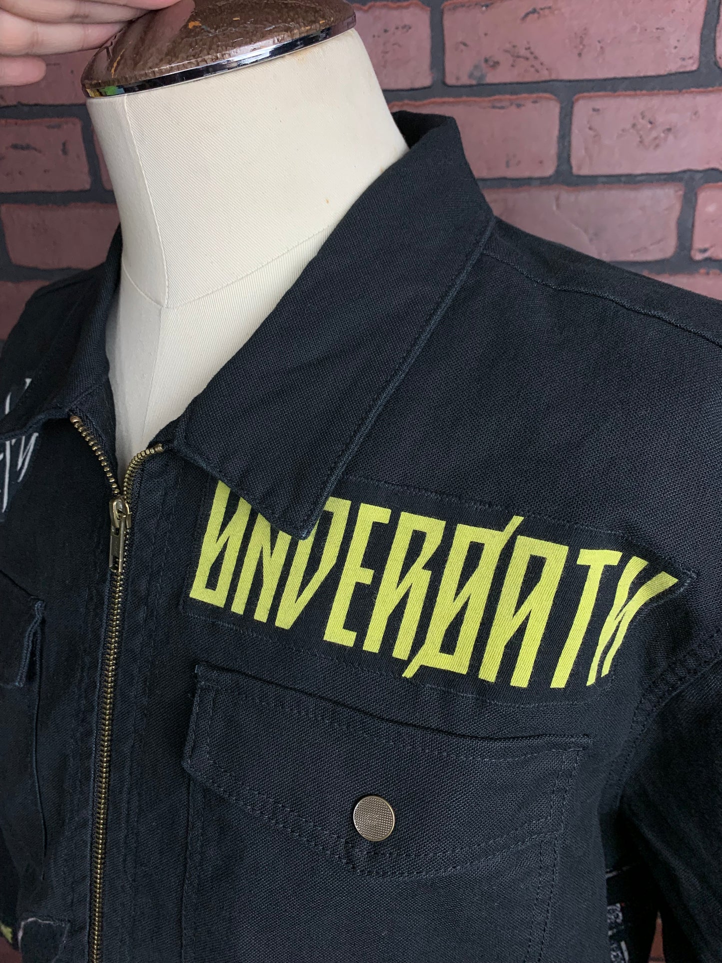 Metalcore Mash Up Denim Canvas Zip Jacket Custom Rework XL