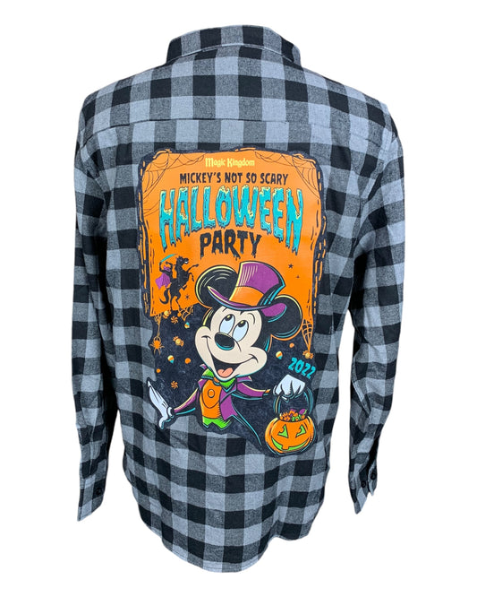 Mickeys Not So Scary Halloween Party Flannel Shirt Custom Rework XL