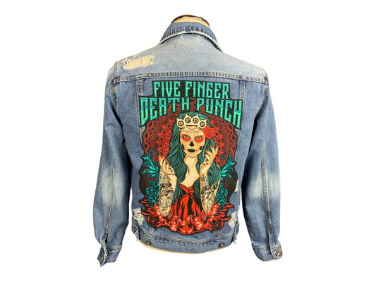 Five Finger Death Punch Denim Jacket Custom Rework Small