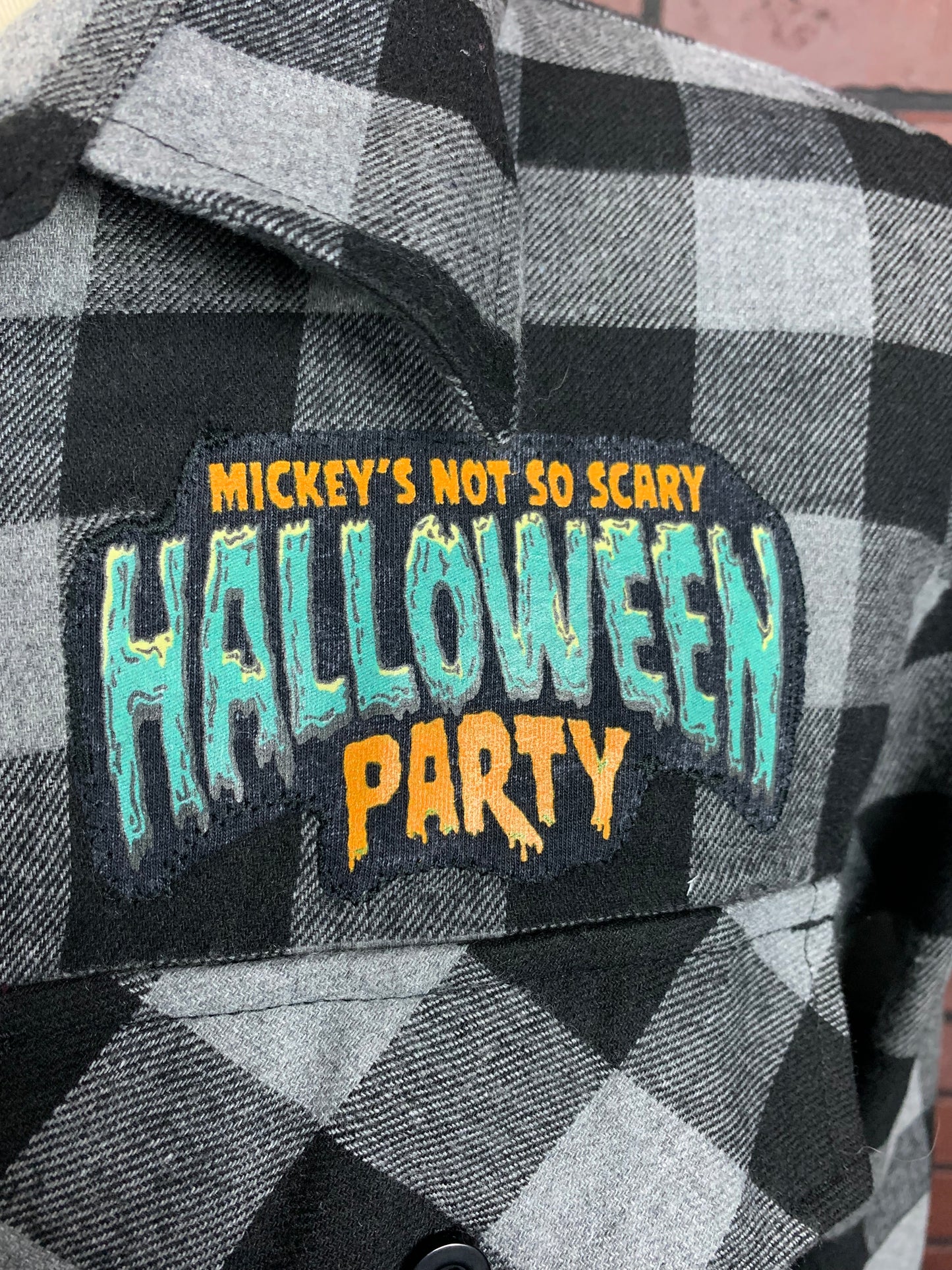 Mickeys Not So Scary Halloween Party Flannel Shirt Custom Rework XL