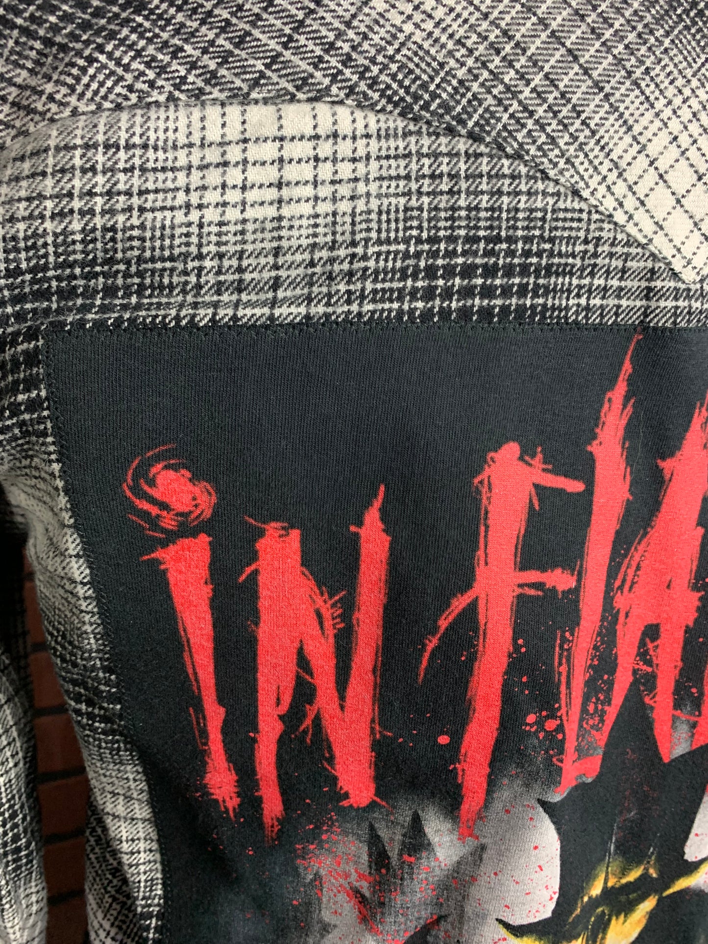 In Flames Flannel Shirt Custom Rework L