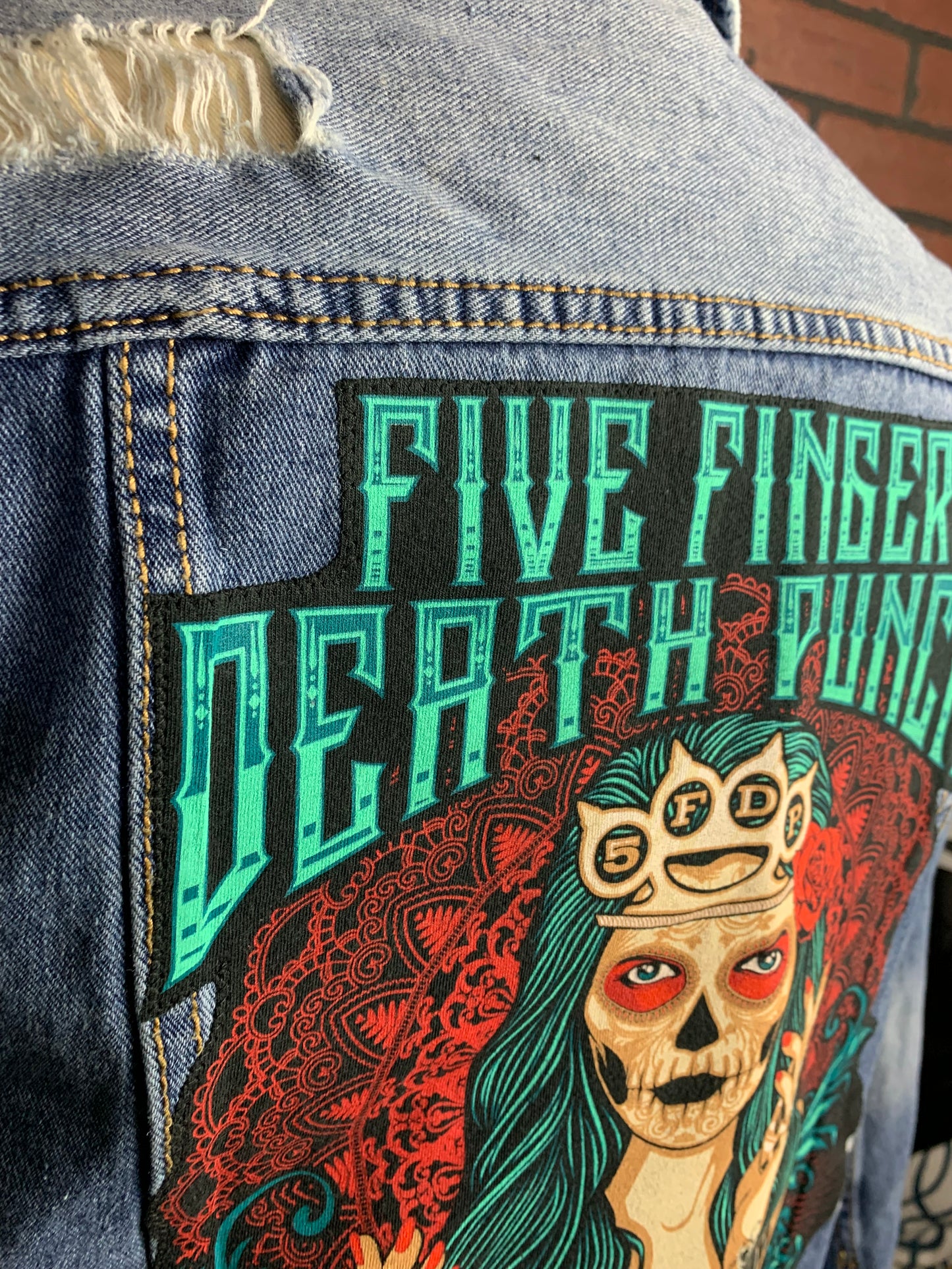 Five Finger Death Punch Denim Jacket Custom Rework Small