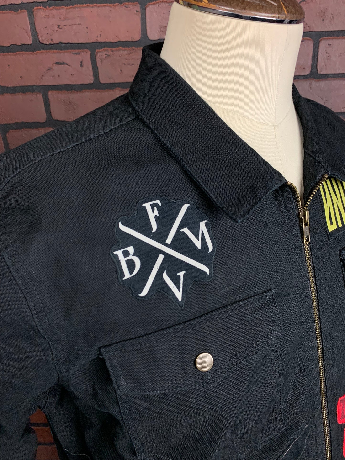 Metalcore Mash Up Denim Canvas Zip Jacket Custom Rework XL