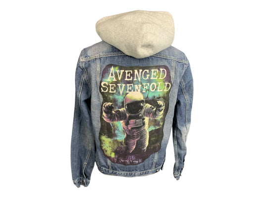 Avenged Sevenfold Hooded Denim Jacket Custom Rework Medium