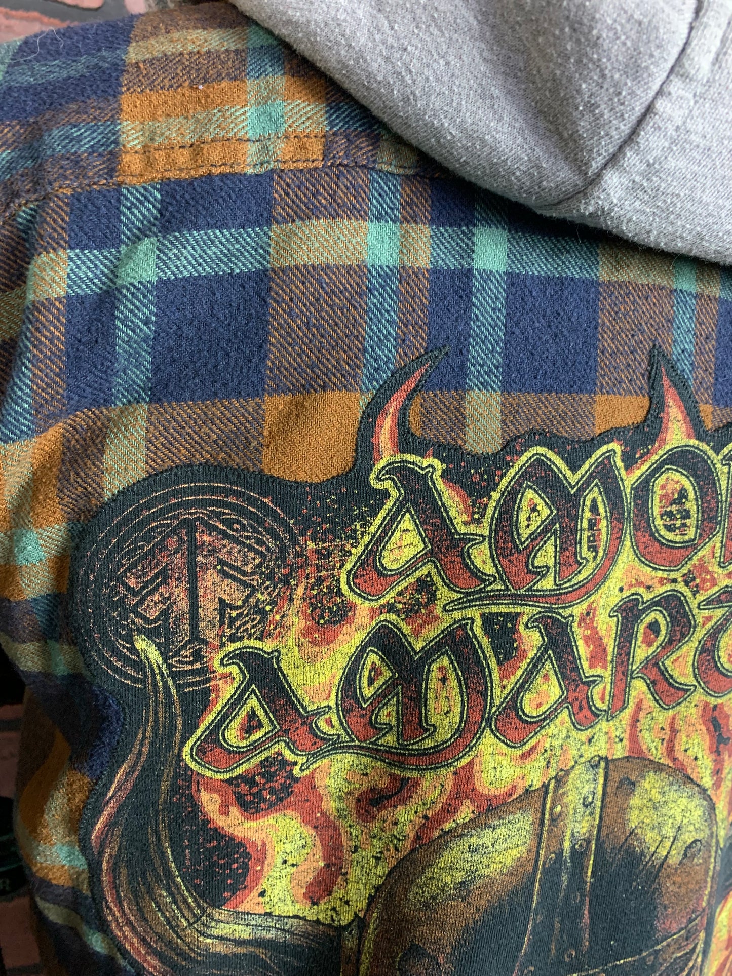 Amon Amarth Hooded Flannel Shirt Custom Rework XL