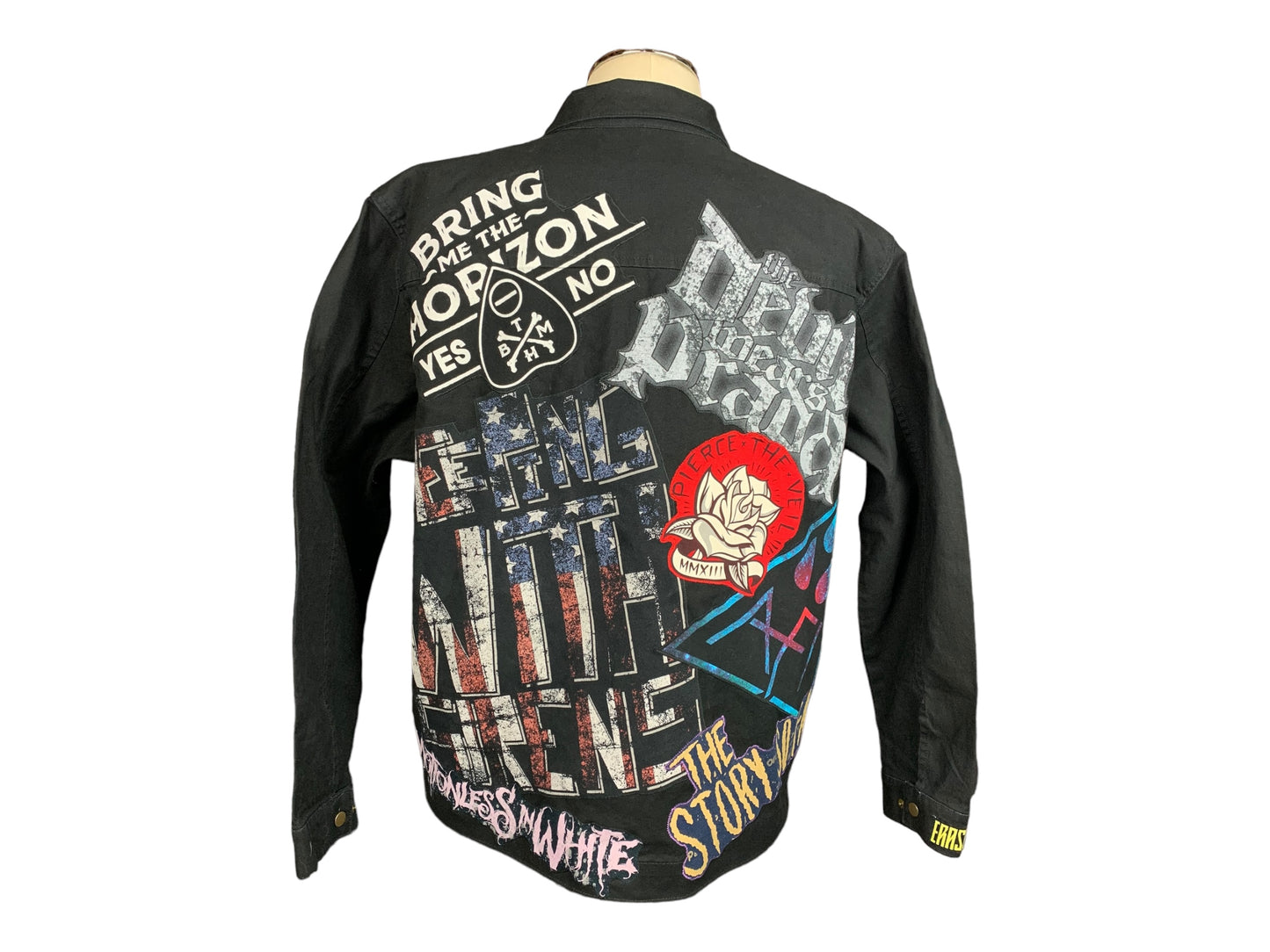 Metalcore Mash Up Denim Canvas Zip Jacket Custom Rework XL