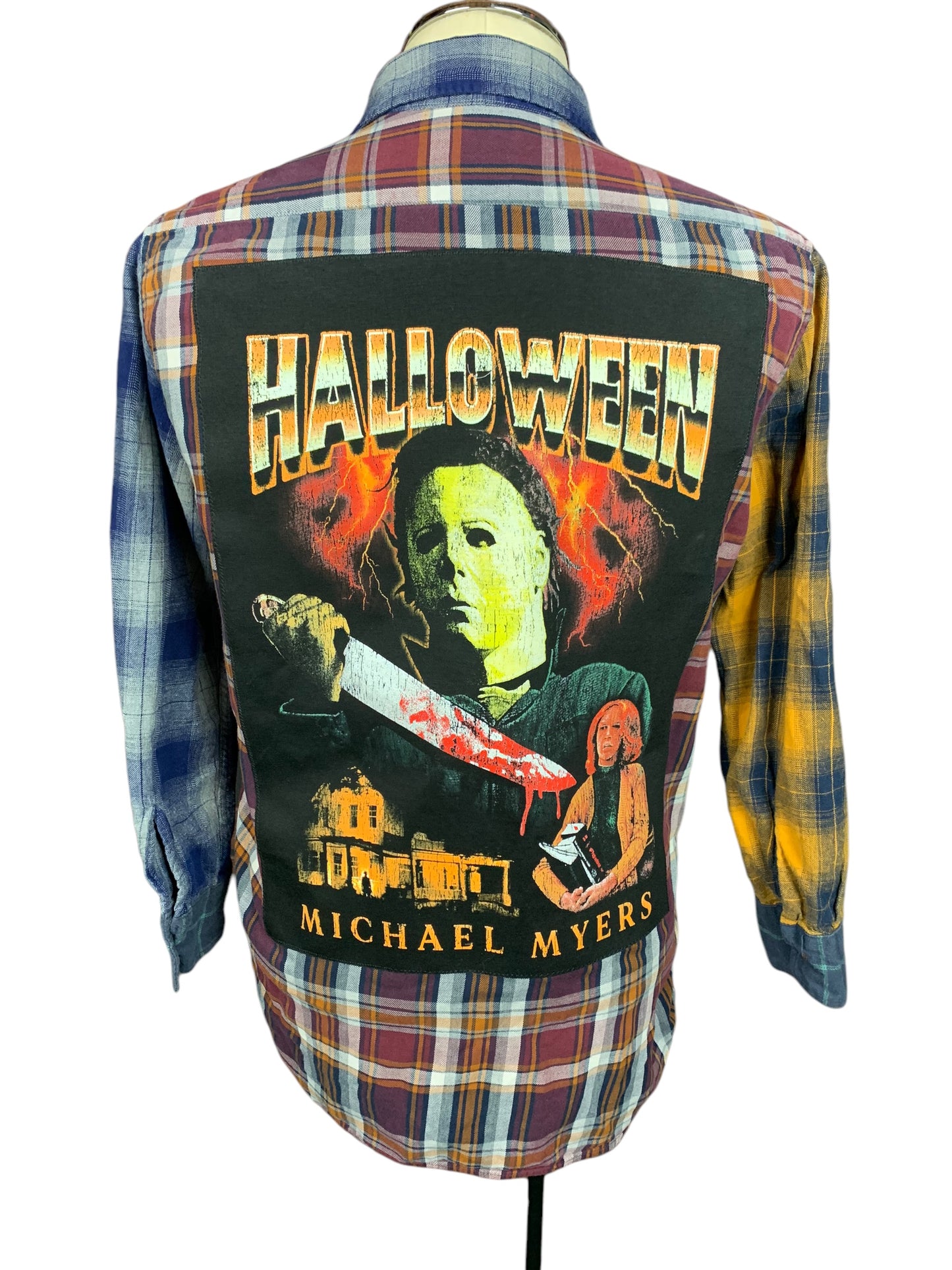 Halloween Flannel Shirt Custom Rework Ladies Large