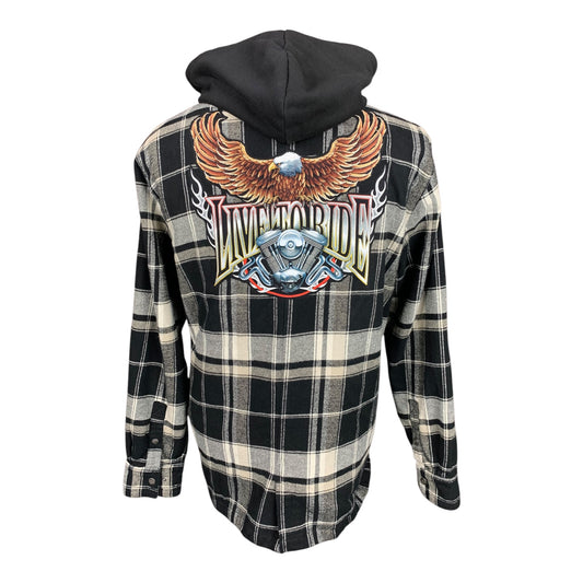 Harley Davidson Live To Ride Hooded Flannel Custom Rework XL