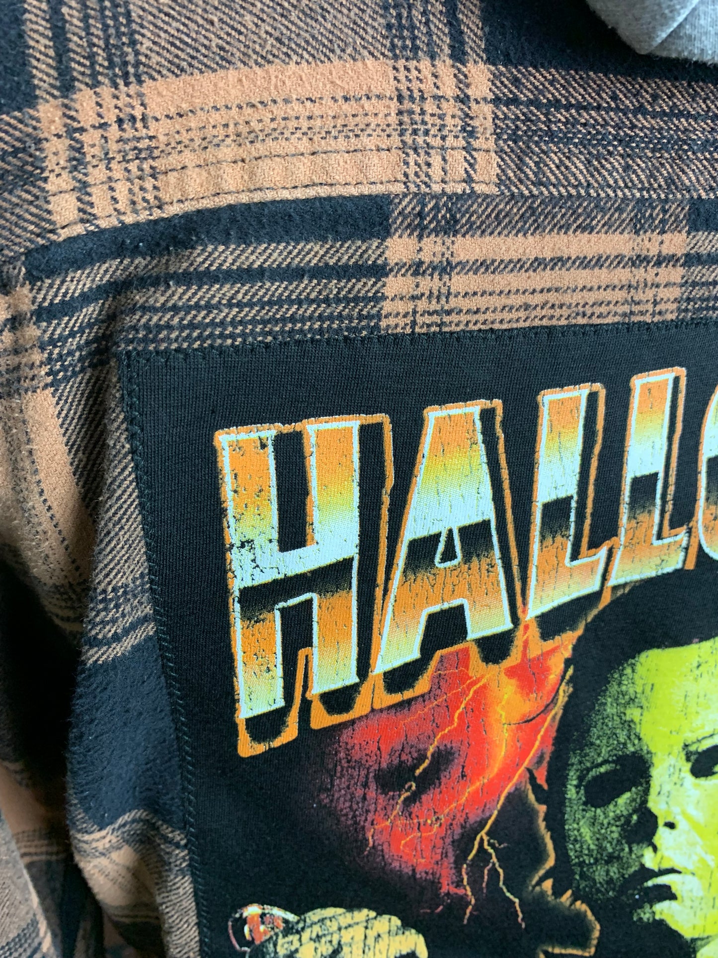 Halloween Hooded Flannel Shirt Custom Rework XL