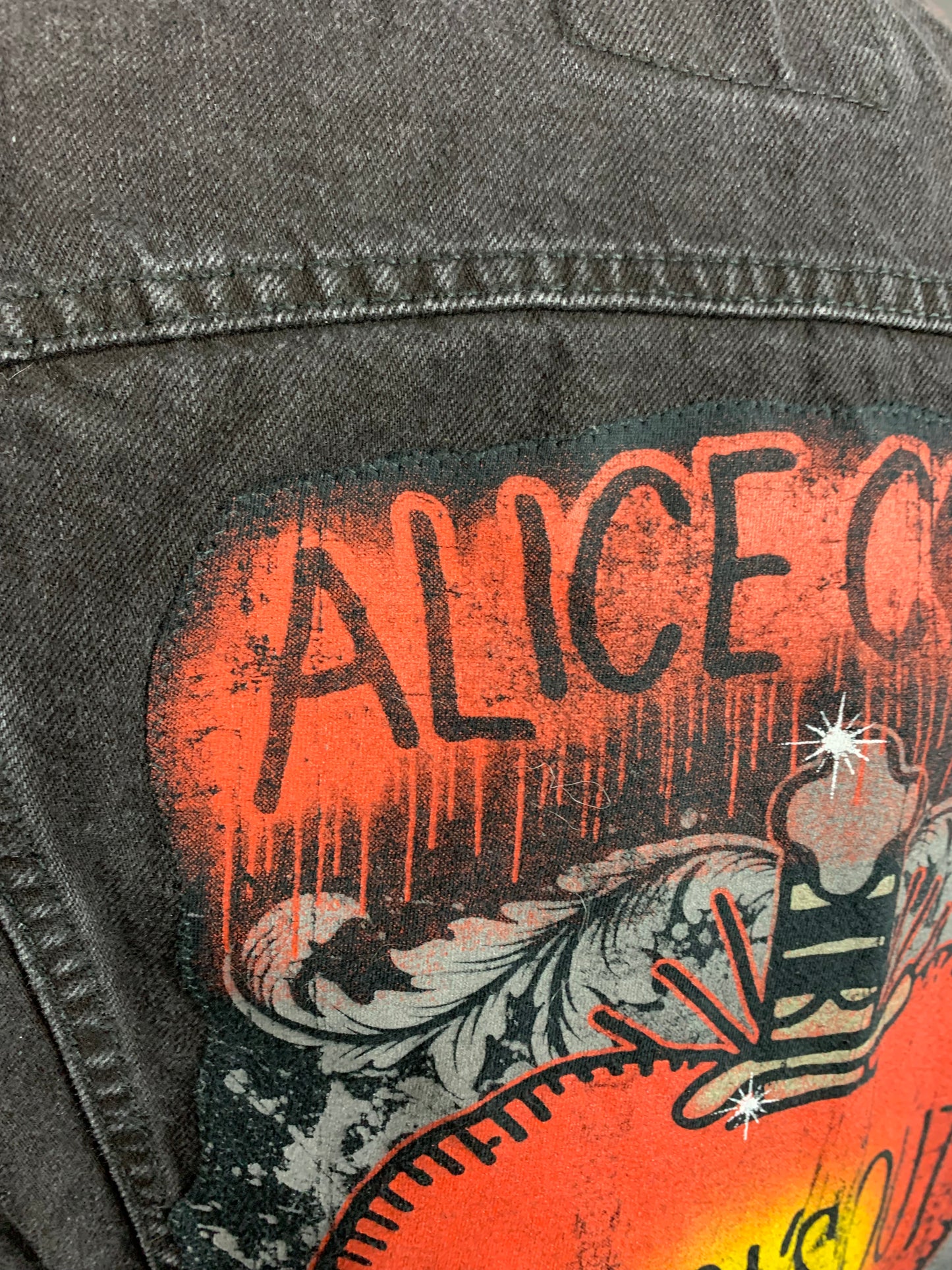 Alice Cooper Denim Jean Jacket Custom Rework Size Medium