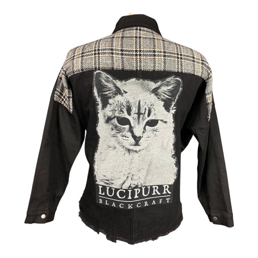 Lucipurr Blackcraftcult Denim Jacket Custom Rework size Large