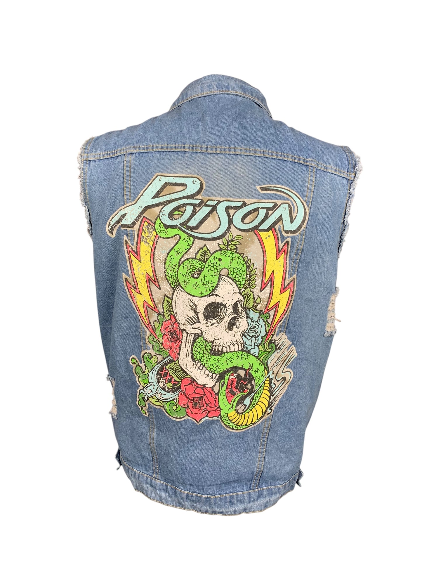 Poison Denim Jean Vest Custom Rework Size Large