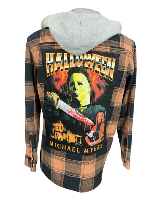 Halloween Hooded Flannel Shirt Custom Rework XL