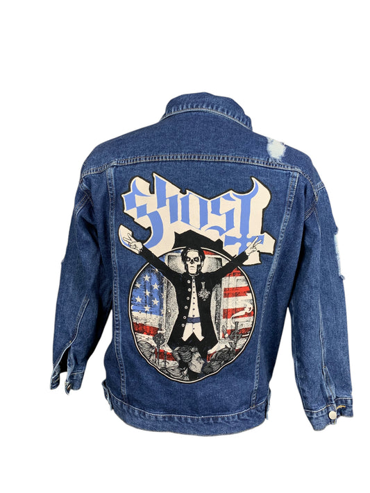 Ghost Distressed Jean Jacket Custom Rework Size Large