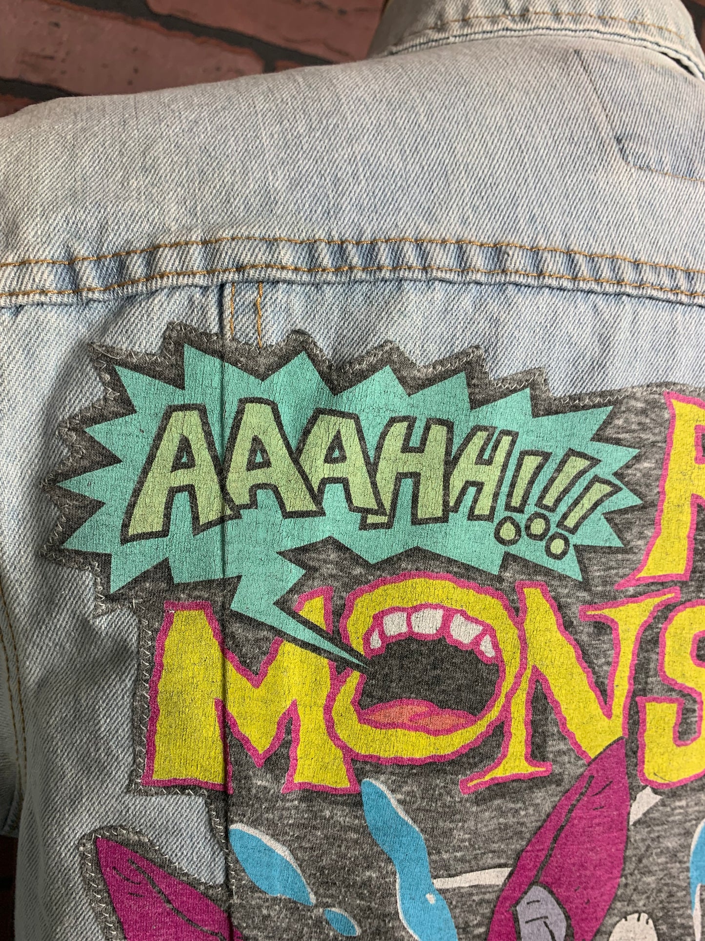 Aaahh Real Monsters Denim Jean Jacket Custom Rework Medium