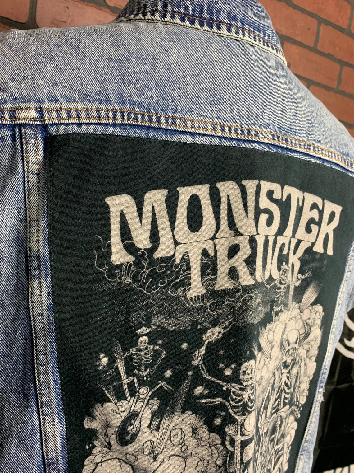 Monster Truck Denim Vest Custom Rework XL