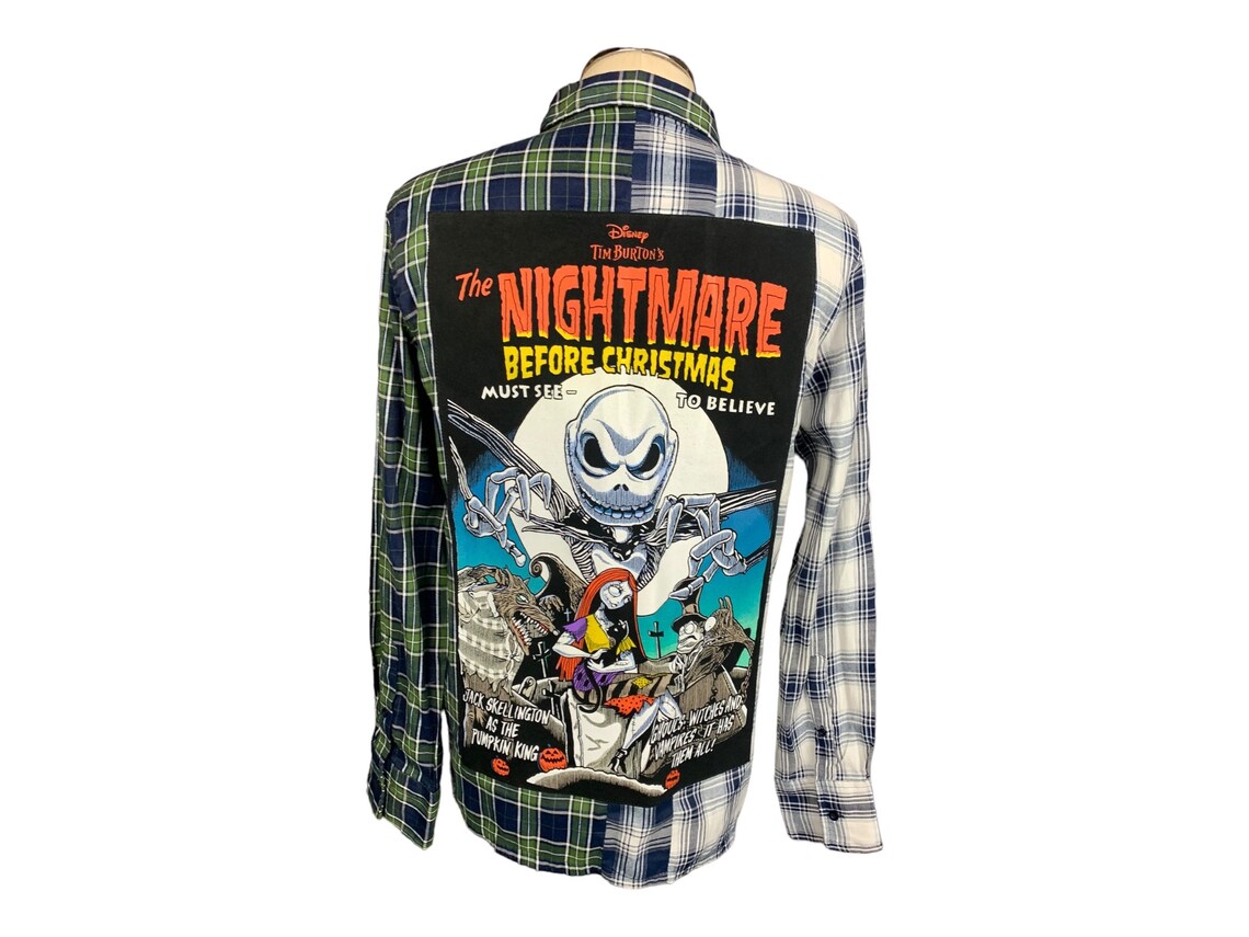 Nightmare Before Christmas Plaid Shirt Custom Rework Large