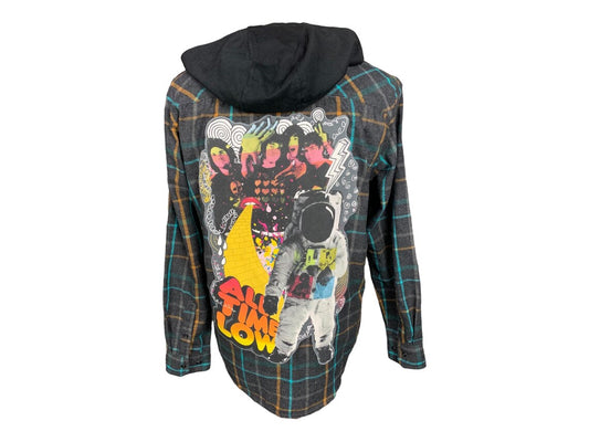 All Time Low Hooded Flannel Shirt Custom Rework Medium