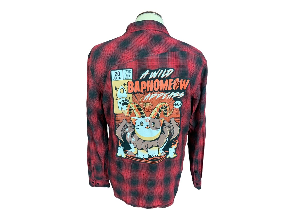 A Wild Baphomeow Appears Flannel Shirt Custom Rework