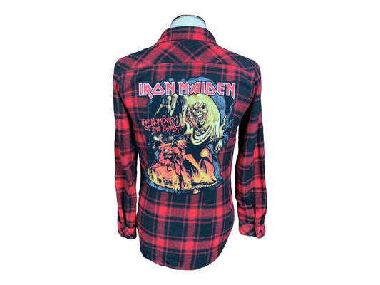 Iron Maiden "Number of the Beast" Flannel Shirt Custom Rework Ladies Medium