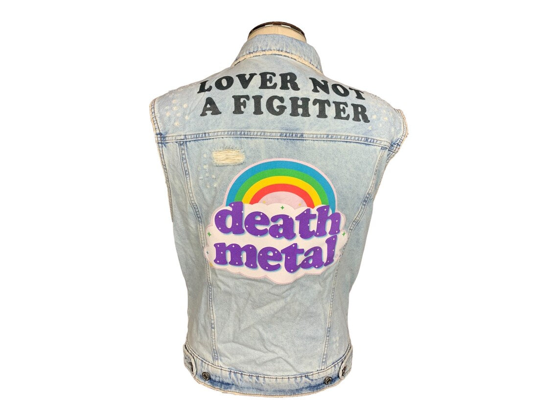 Death Metal Denim Vest Custom Reworl Large