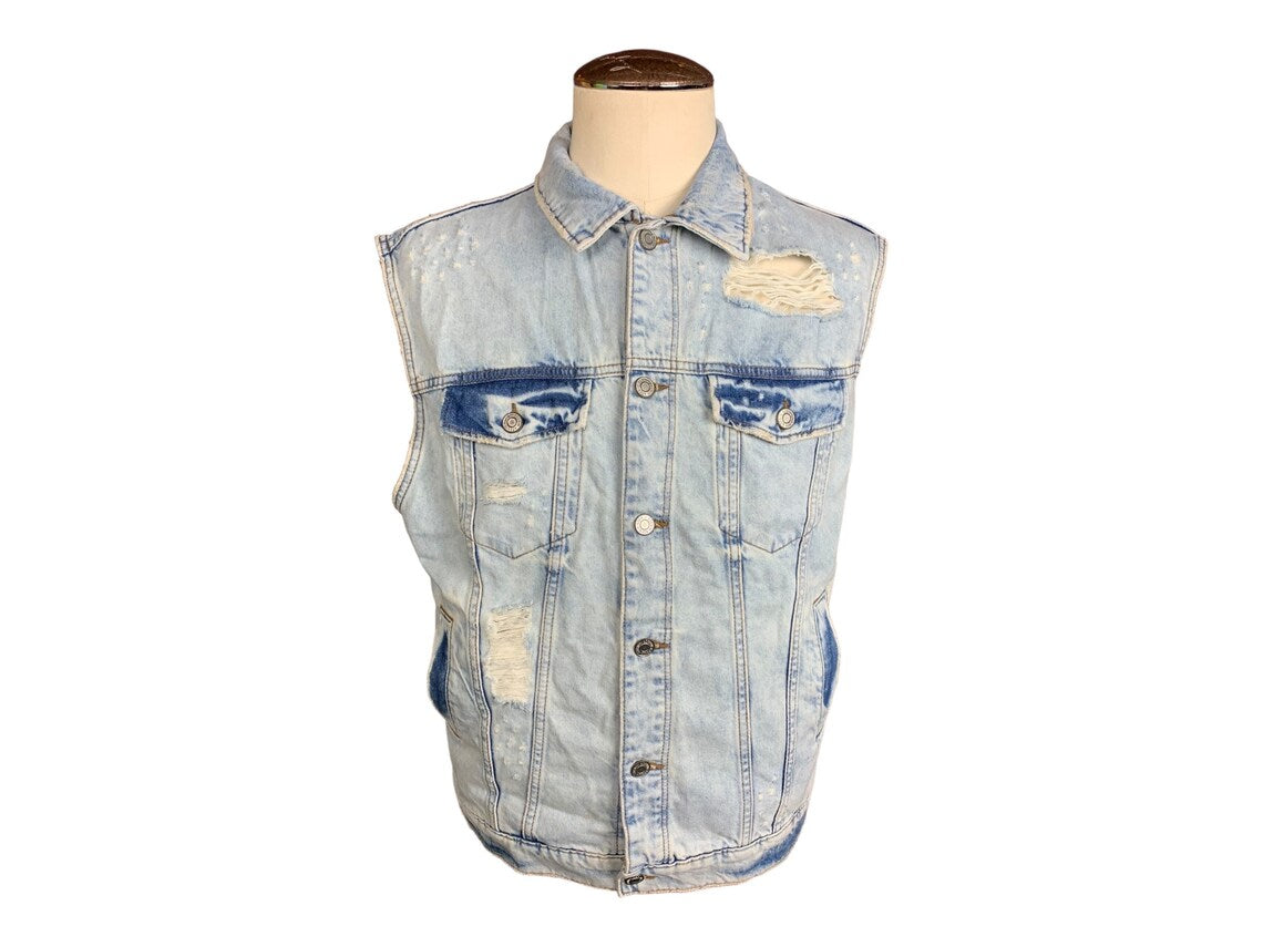 Death Metal Denim Vest Custom Reworl Large