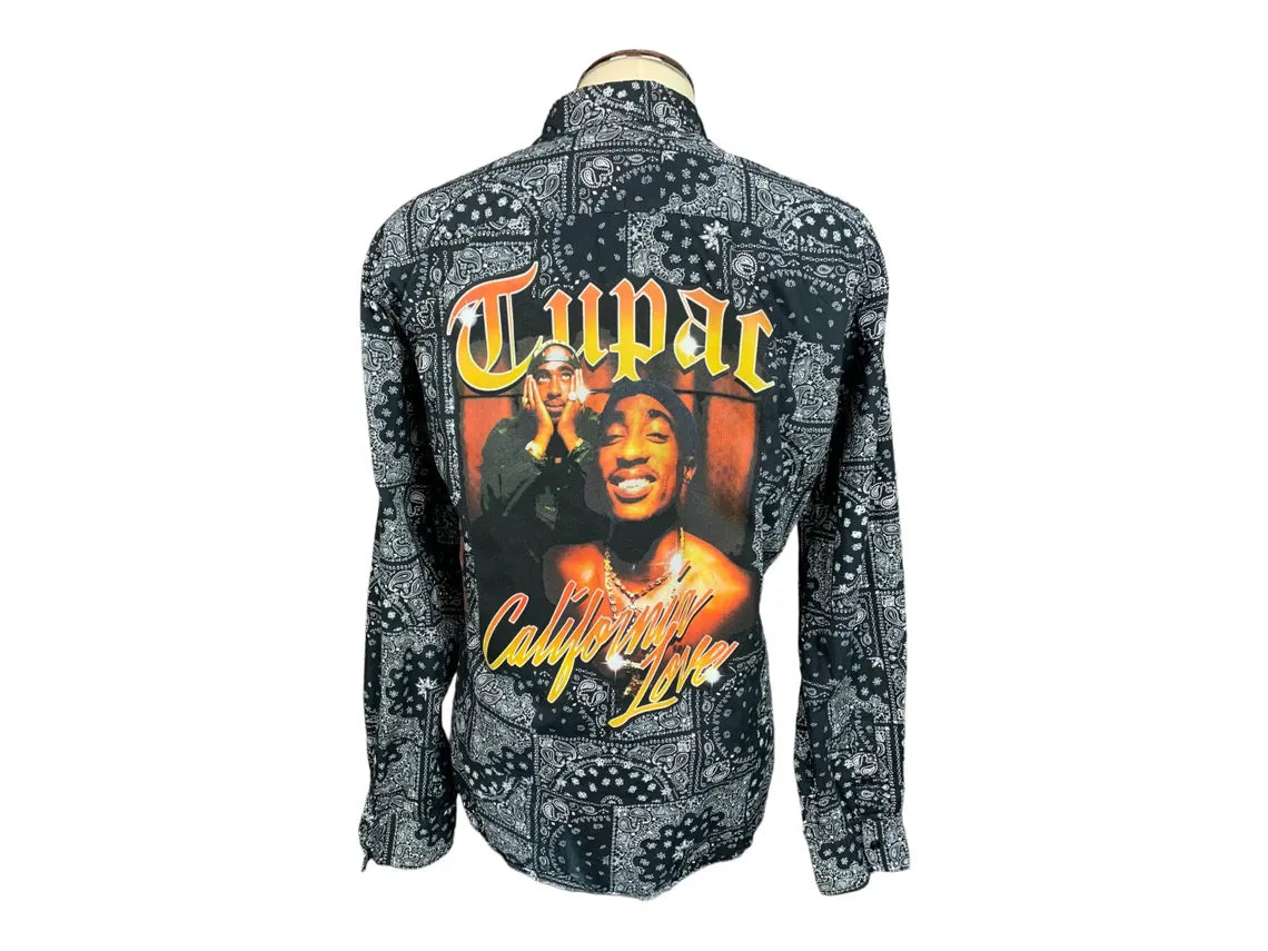 Tupac Button Up Shirt Custom Rework XL