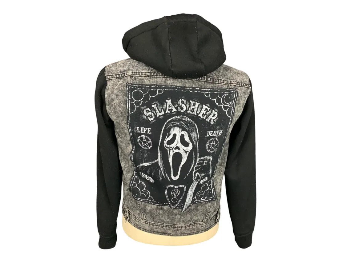 Scream Hooded Denim Jacket Custom Rework Small