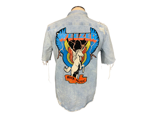 Weezer Denim Shirt Custom Rework L