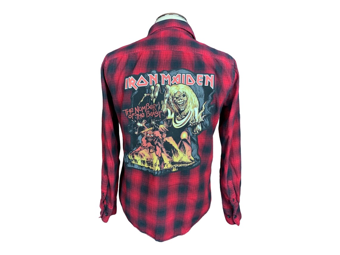 Iron Maiden "Number of the Beast" Flannel Shirt Custom Rework Large