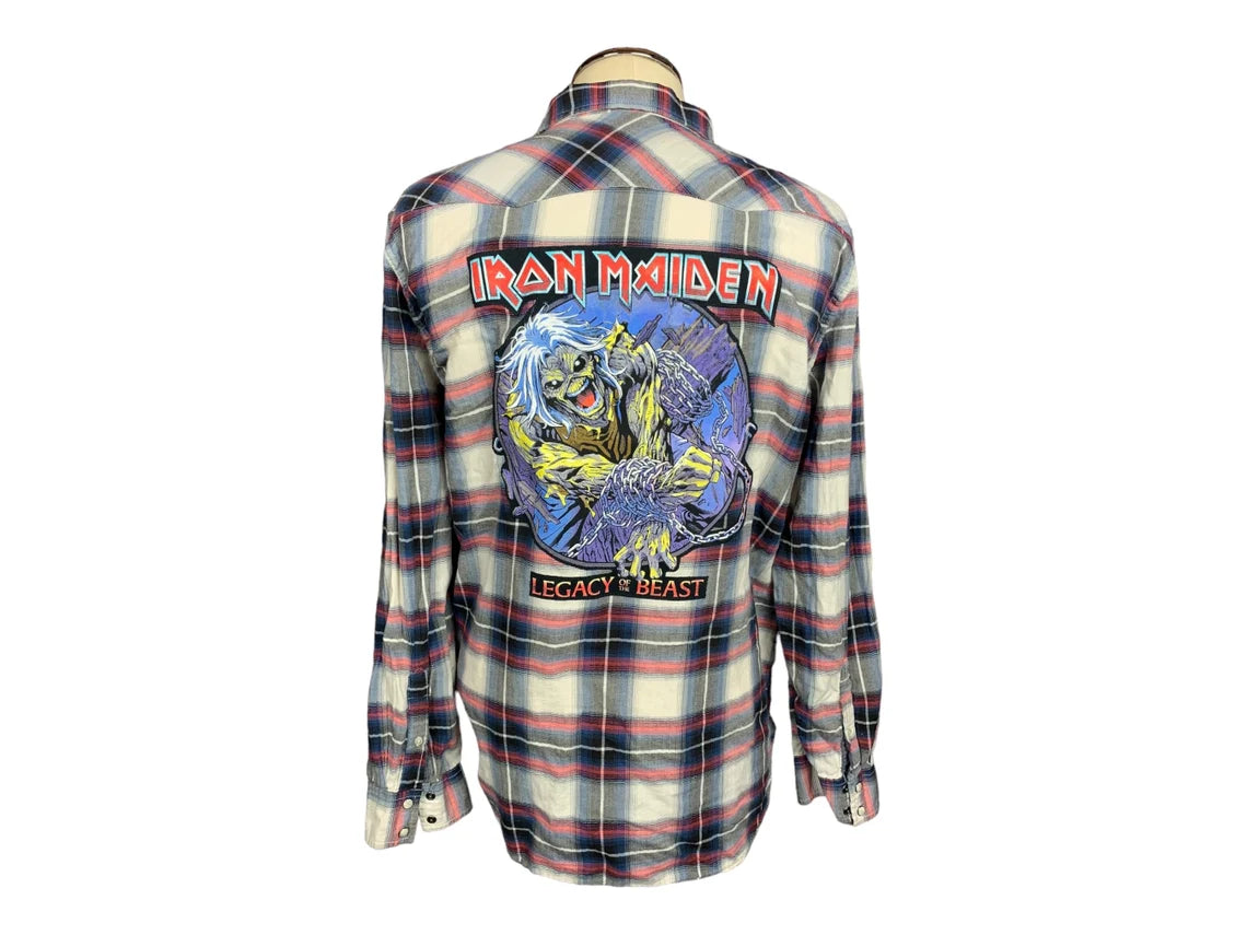 Iron Maiden "Legacy of the Beast" Plaid Shirt Custom Rework XXL