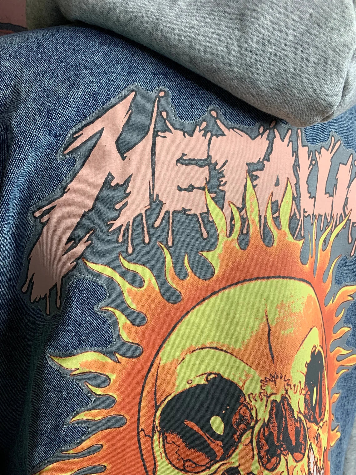 Metallica Hooded Denim Shacket Custom Rework OS XL