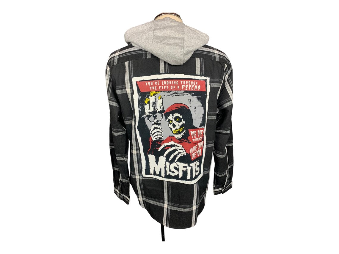 Misfits Hooded Flannel Shirt Custom Rework Large