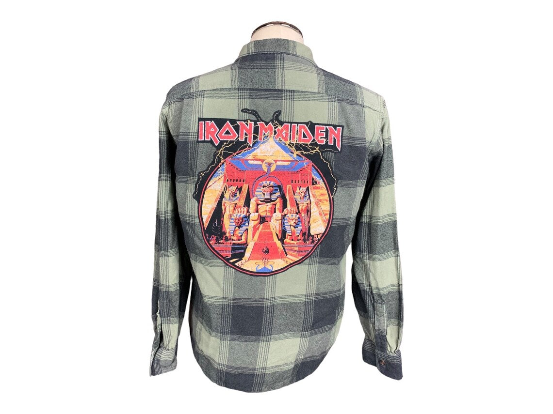 Iron Maiden "Powerslave" Flannel Shirt Custom Rework Large