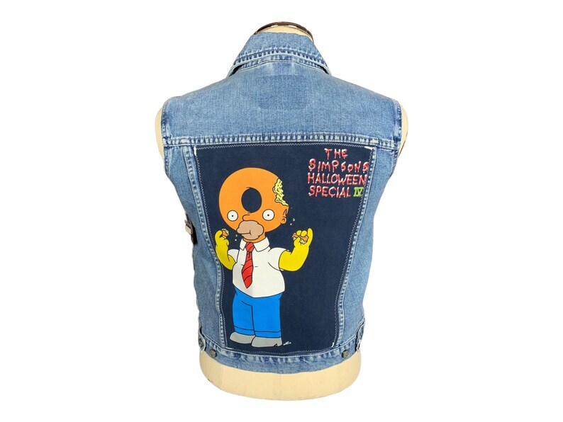 the Simpsons Treehouse of Terror Denim Vest Custom Rework Medium