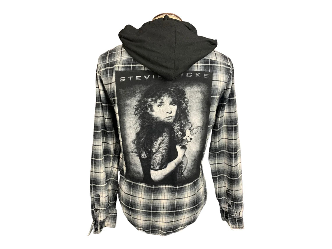 Stevie Nicks Hooded Flannel Shirt Custom Rework XL