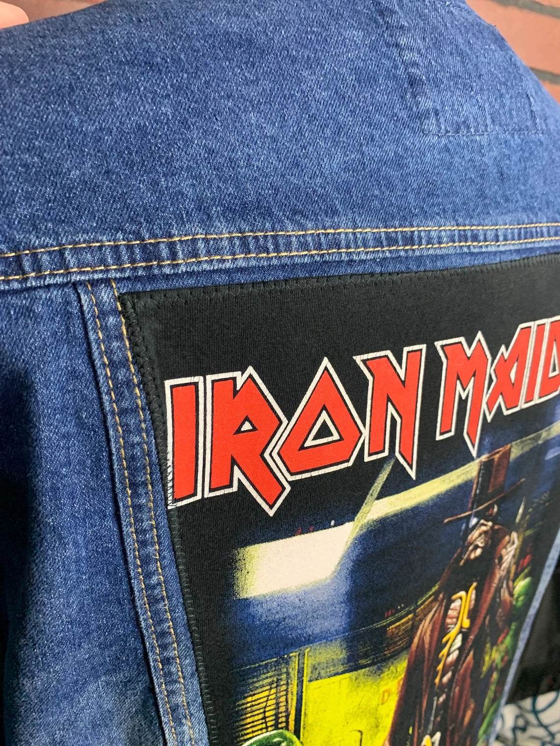 Iron Maiden 'Stranger in a Strange Land' Denim Jean Jacket Custom Rework Medium