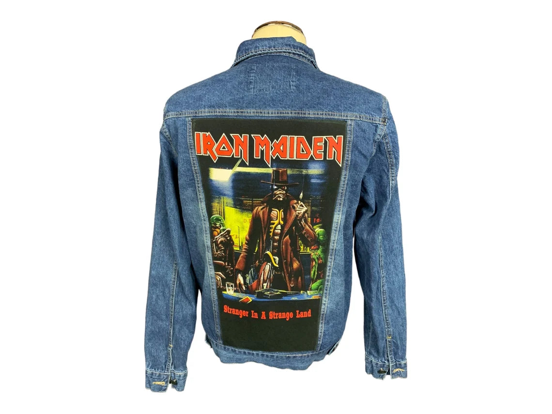 Iron Maiden 'Stranger in a Strange Land' Denim Jean Jacket Custom Rework Medium