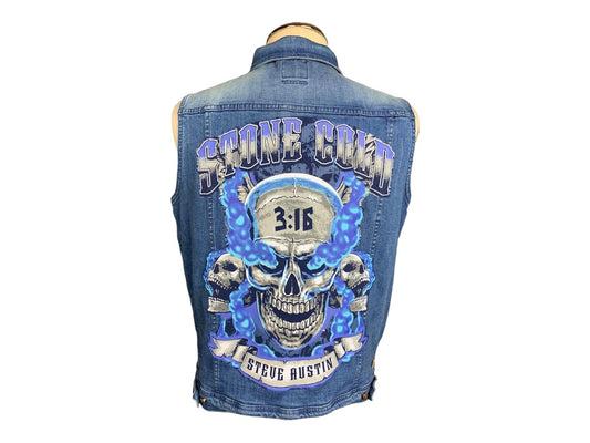 Stone Cold Steve Austin Denim Vest Custom Rework XL