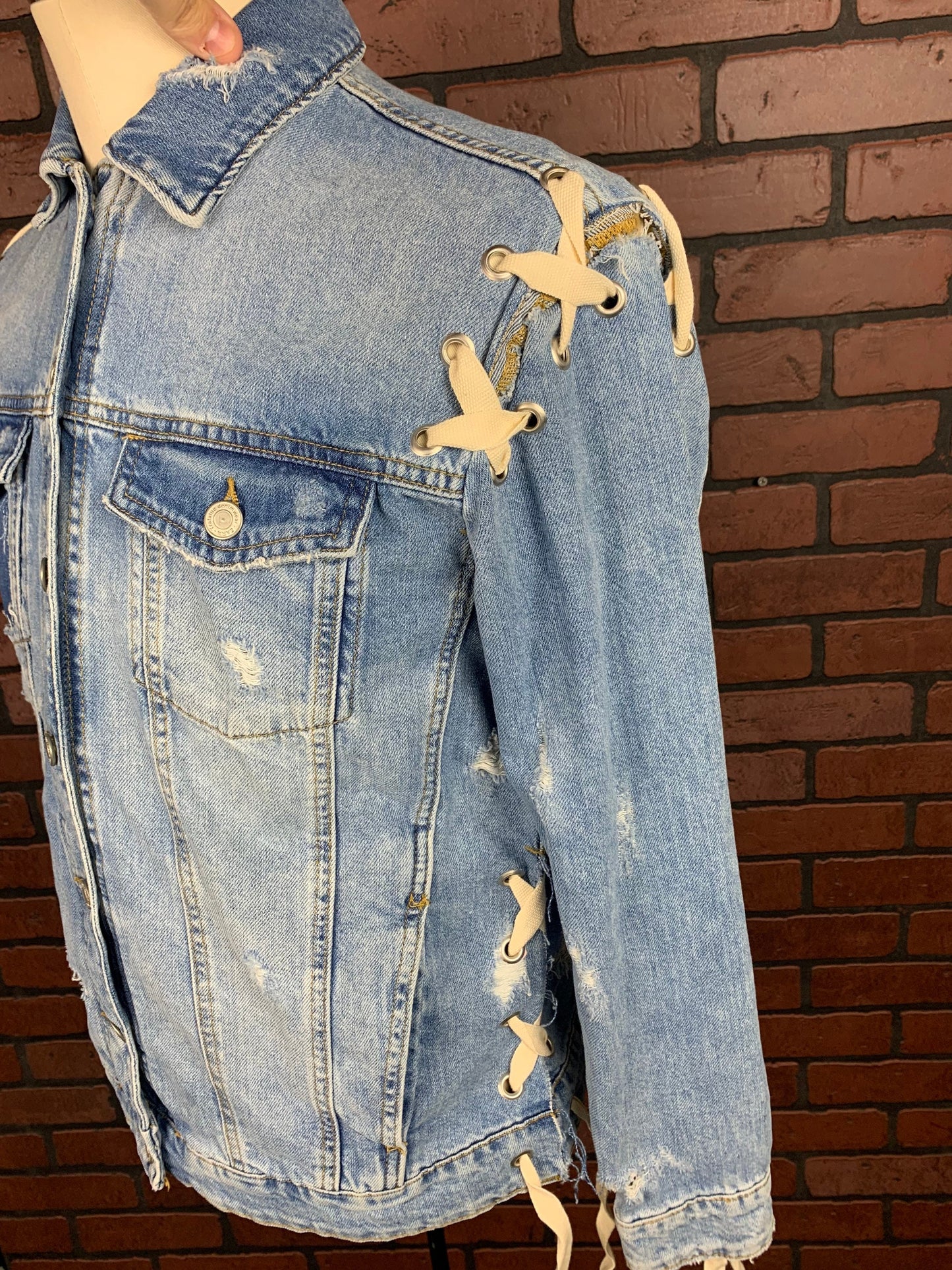 The Exorcist Torn and Tied Jean Jacket Custom Rework S